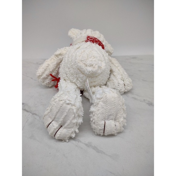 White Chenille Bear Plush Stuffed Animal Christmas Holiday Scarf Fine Toy Co 10" - Picture 8 of 10